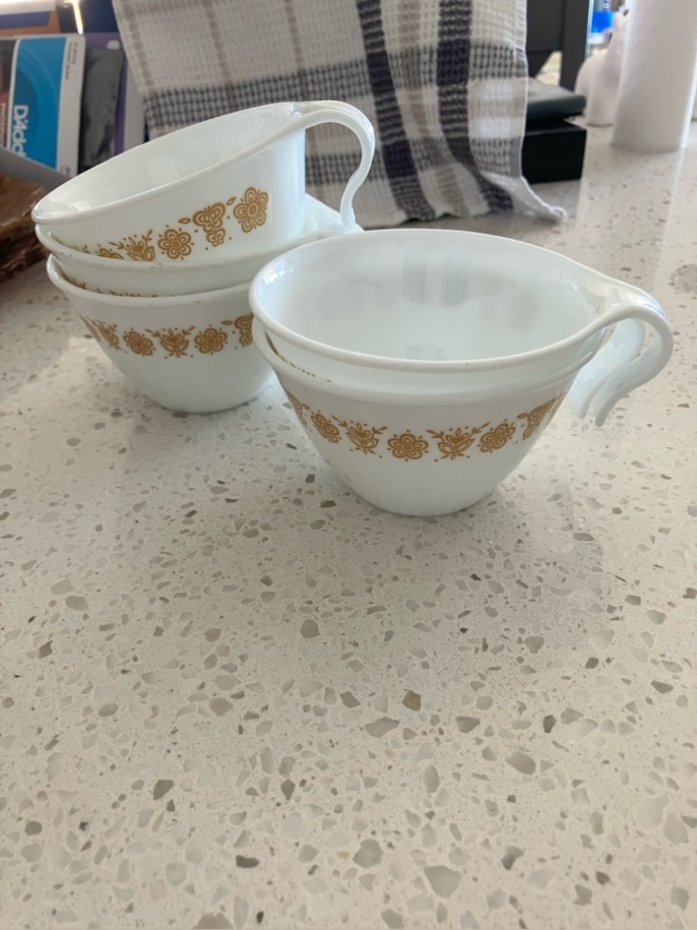 Vintage Corelle Livingwear Butterfly Gold pattern cups - Set of 5